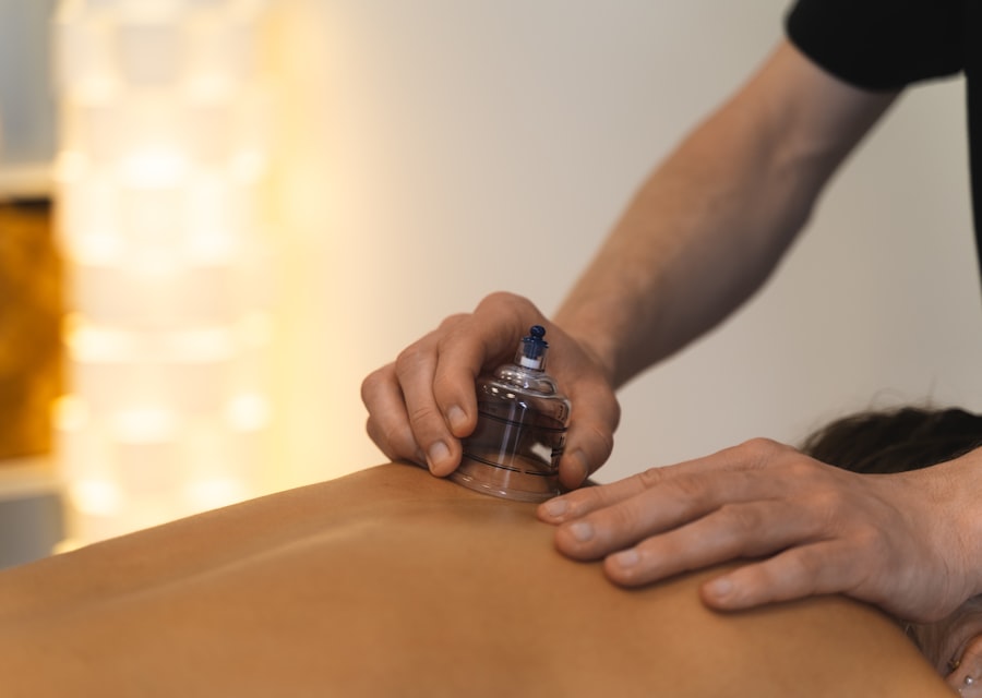 Cupping therapy being applied to a patient's back