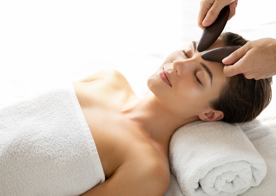 Gua sha stone treatment during a relaxing session